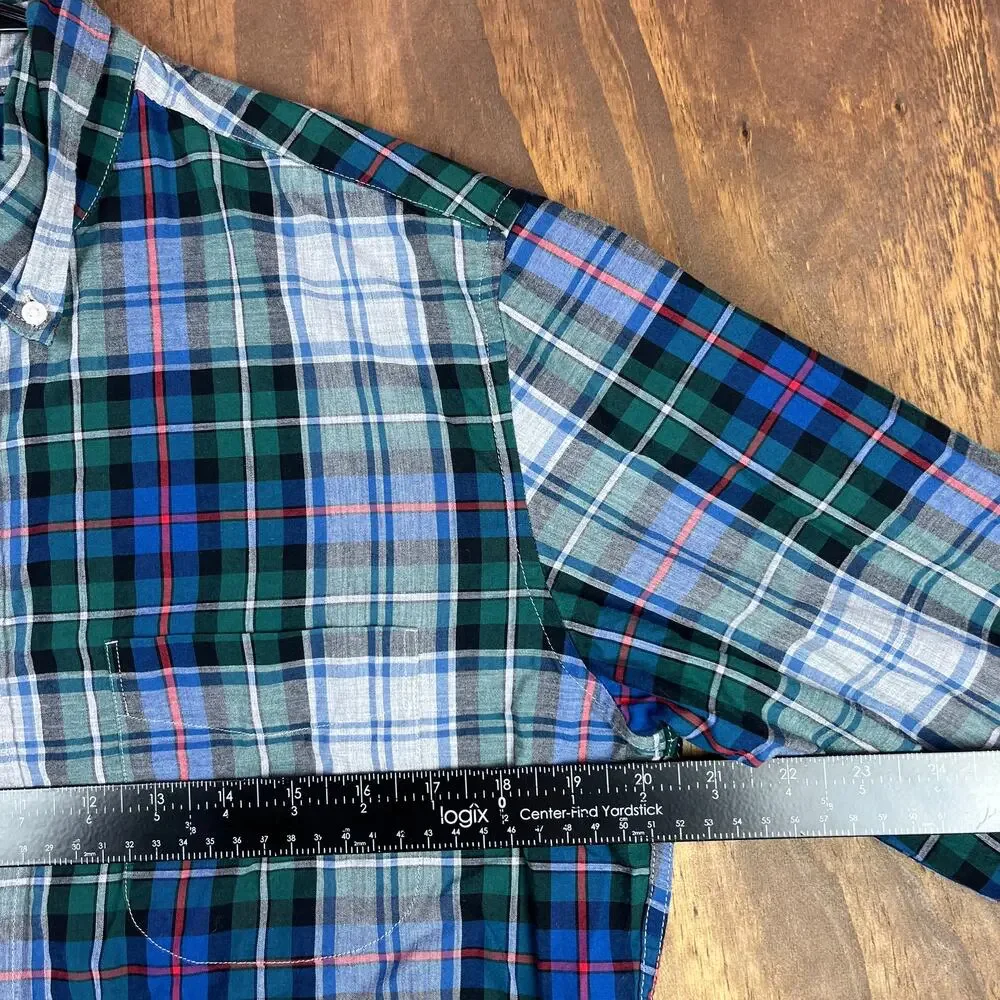 J Crew Mens Shirt Blue Green Gray Red Plaid Slim Fit Collared Button Down Medium